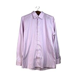 ETON Mens Pink Casual Preppy Button Down Slim Shirt Size 43 17 Cotton